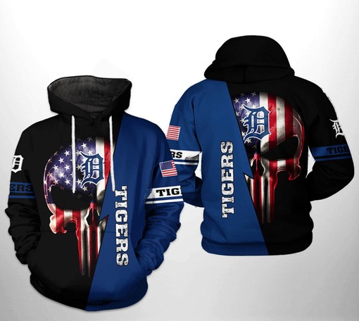 Patriotic Detroit Tigers MLB Skull All-Over Print Hoodie