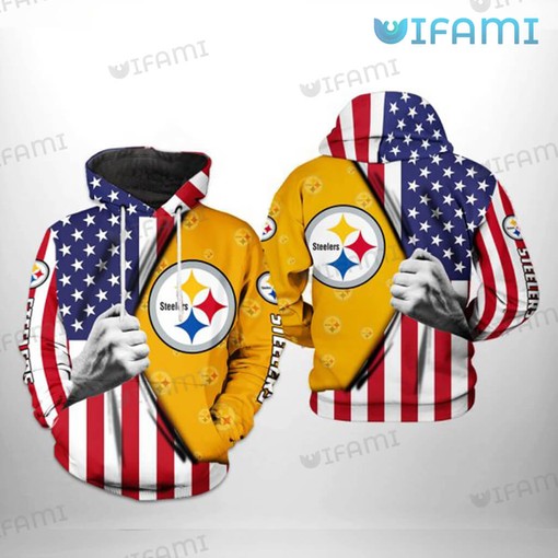 Patriotic Hand Pull Out USA Flag - Steelers All Over Print Hoodie with Unique Design