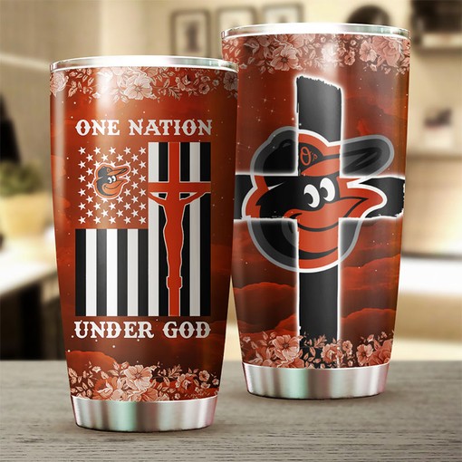 Patriotic One Nation Under God Quote - Baltimore Orioles MLB Tumbler with MLB Logo and Unique Design