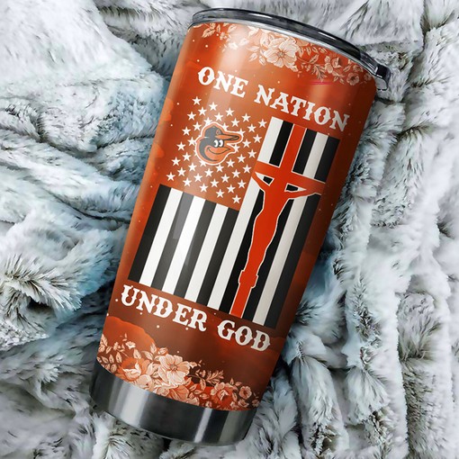 Patriotic One Nation Under God Quote - Baltimore Orioles MLB Tumbler with MLB Logo and Unique Design - Image 2
