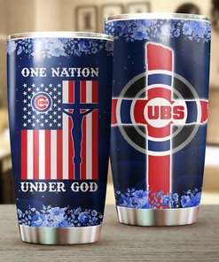 Patriotic One Nation Under God Quote and Custom MLB Logo - Chicago Cubs MLB Tumbler with MLB Coffee Tumbler