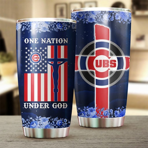Patriotic One Nation Under God Quote and Custom MLB Logo - Chicago Cubs MLB Tumbler with MLB Coffee Tumbler