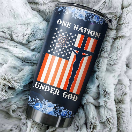 Patriotic One Nation Under God Quote and MLB Logo - Detroit Tigers MLB Tumbler with Sports Tumbler 20oz