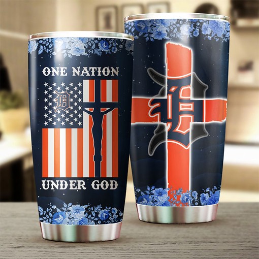 Patriotic One Nation Under God Quote and MLB Logo - Detroit Tigers MLB Tumbler with Sports Tumbler 20oz - Image 2