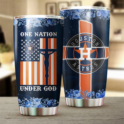 Patriotic One Nation Under God Quote and MLB Logo - Houston Astros MLB Tumbler with Baseball Tumbler Ideas - Image 2