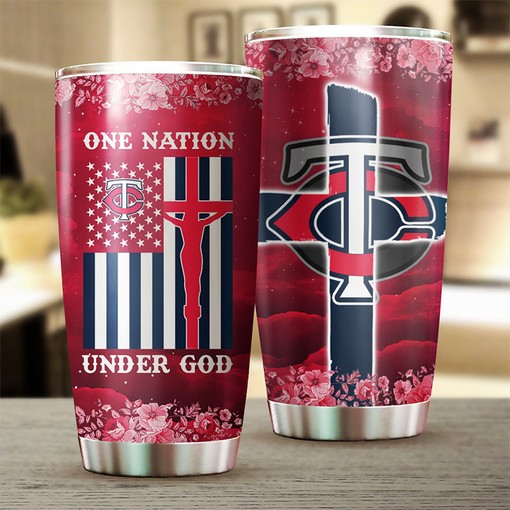 Patriotic One Nation Under God Quote and MLB Logo - Minnesota Twins MLB Tumbler with Personalized Design - Image 2