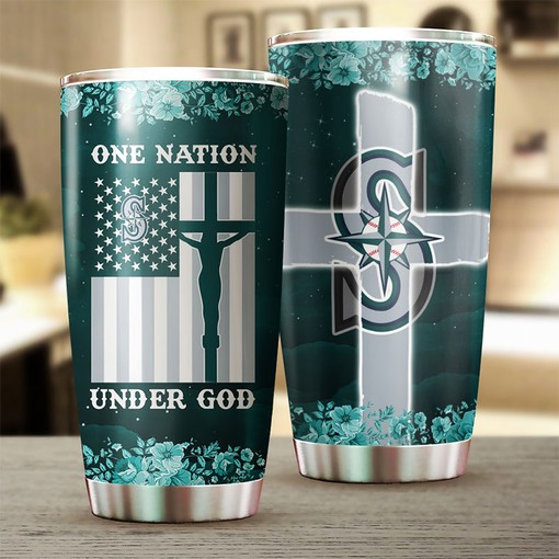 Patriotic Seattle Mariners One Nation Under God MLB Tumbler for Supporters Everywhere with Logo - Image 2