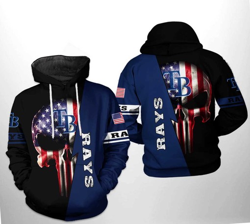 Patriotic Tampa Bay Rays MLB US Flag Skull Hoodie