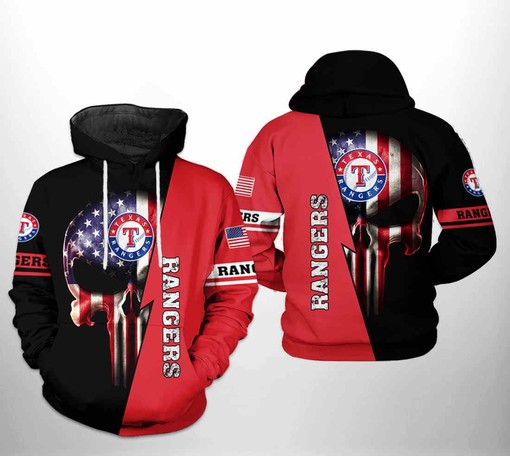 Patriotic Texas Rangers MLB US Flag Skull All-Over Print Hoodie