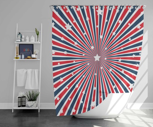 Patriotic USA Flag Shower Curtain | 4th of July Independence Day Fabric Print | Bathroom Decor