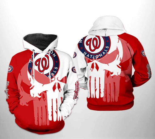Patriotic Washington Nationals MLB Team Skull Hoodie