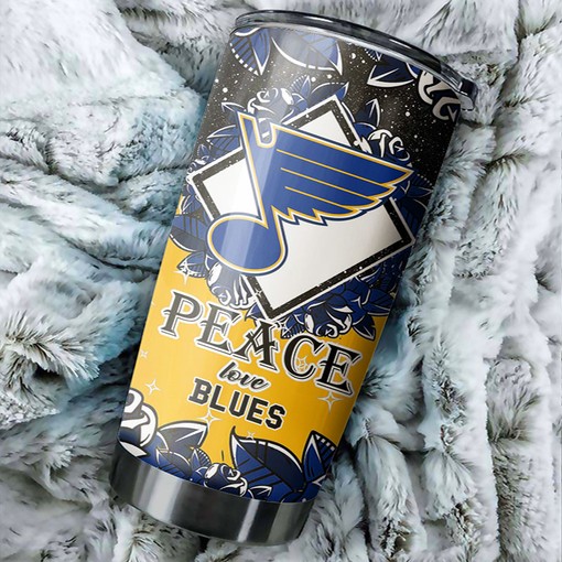 Peace, Love, and Hockey Grunge Design St. Louis Blues NHL Tumbler - Perfect Drinkware for Sports Enthusiasts