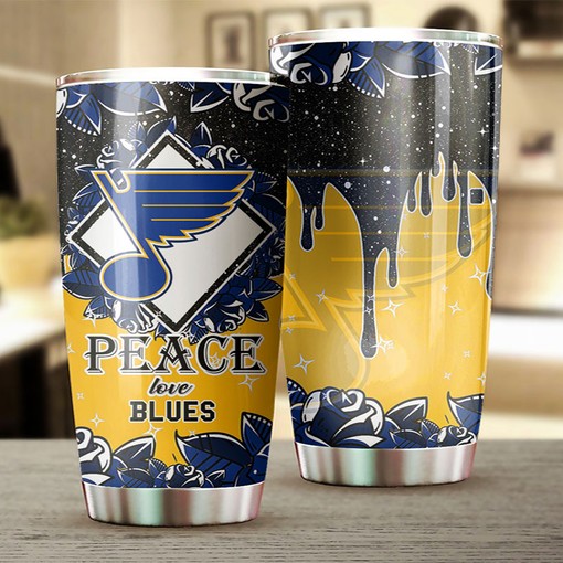 Peace, Love, and Hockey Grunge Design St. Louis Blues NHL Tumbler - Perfect Drinkware for Sports Enthusiasts - Image 2