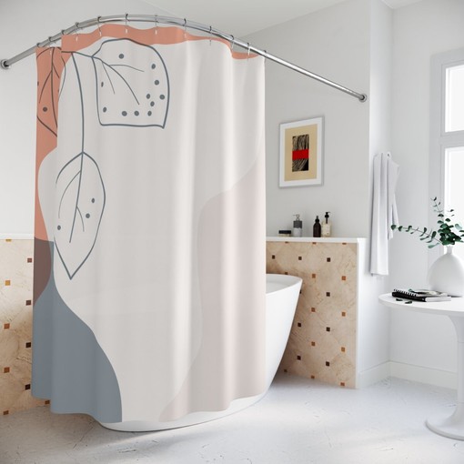 Peaceful Earthy Leaves Shower Curtain Abstract Art Decor for Bathroom