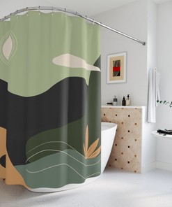 Peaceful Meditation Abstract Art Shower Curtain or Mat, Yoga Warm Natural Colors with Minimalistic Contemporary Design