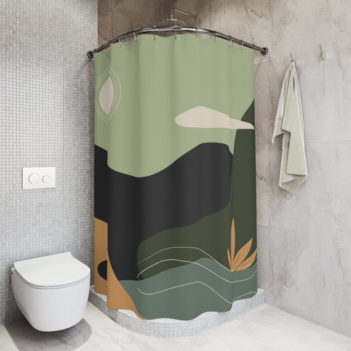 Peaceful Meditation Abstract Art Shower Curtain or Mat, Yoga Warm Natural Colors with Minimalistic Contemporary Design - Image 2