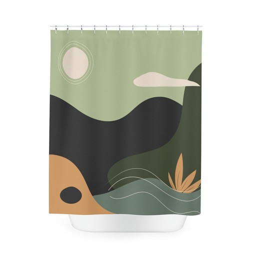 Peaceful Meditation Abstract Art Shower Curtain or Mat, Yoga Warm Natural Colors with Minimalistic Contemporary Design - Image 4