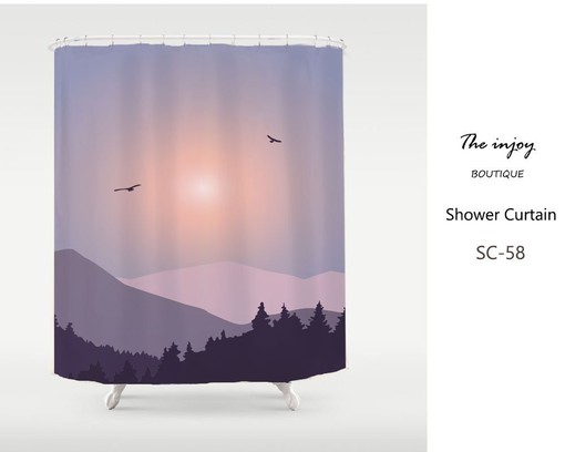 Peaceful Mountain & Forest Purple Ink Painting Disney Shower Curtain, Custom Sizes Available for Bathroom Decor