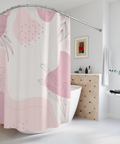 Peaceful Watercolor Leaves Pink Abstract Art Shower Curtain with Neutral Warm Earth Colors Design
