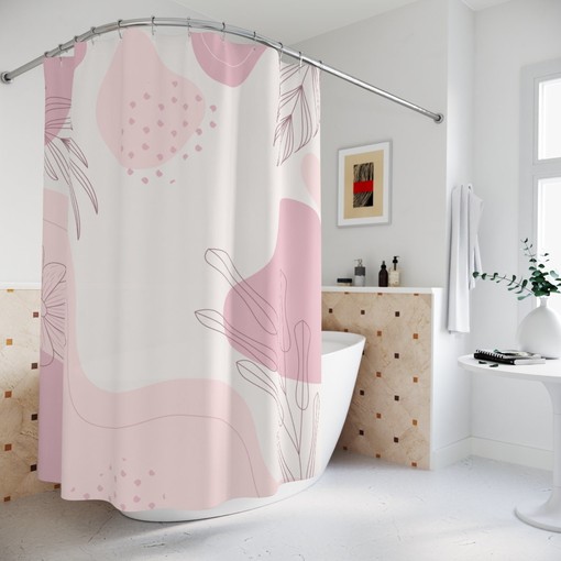 Peaceful Watercolor Leaves Pink Abstract Art Shower Curtain with Neutral Warm Earth Colors Design