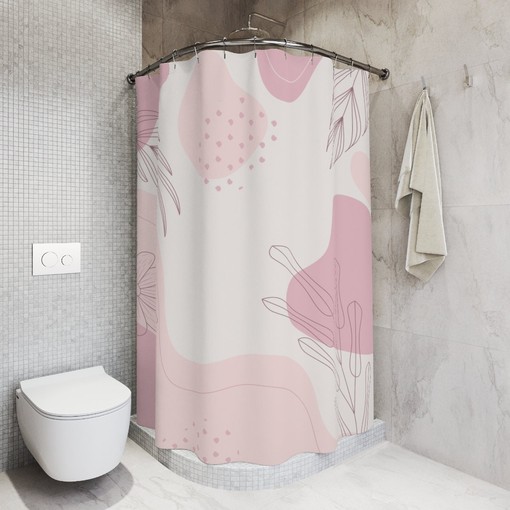 Peaceful Watercolor Leaves Pink Abstract Art Shower Curtain with Neutral Warm Earth Colors Design - Image 2