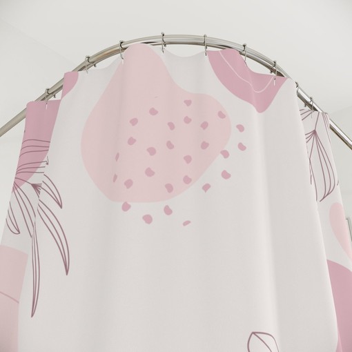 Peaceful Watercolor Leaves Pink Abstract Art Shower Curtain with Neutral Warm Earth Colors Design - Image 3