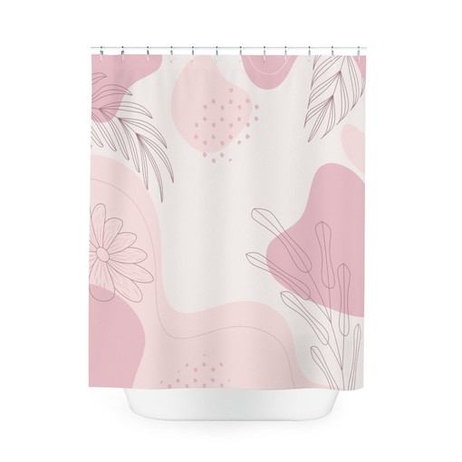 Peaceful Watercolor Leaves Pink Abstract Art Shower Curtain with Neutral Warm Earth Colors Design - Image 4