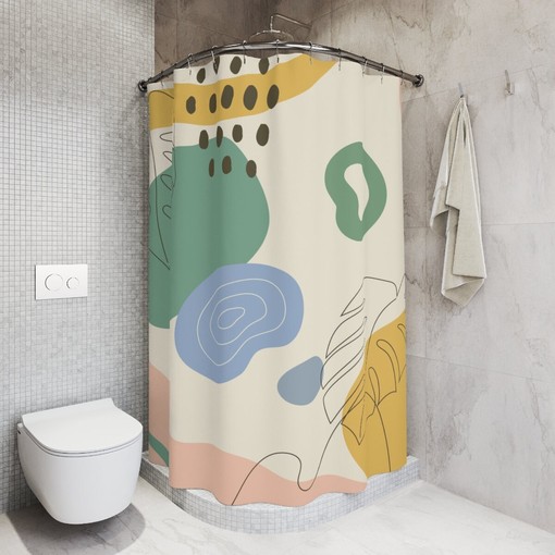 Peaceful and Neutral Warm Earth Colors Boho Abstract Pattern Shower Curtain - Image 2