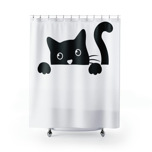 Peeking Cat Shower Curtain | Funny and Adorable Cat Design | Kids Bathroom Shower Curtains - Image 2