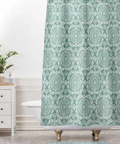 Perfect for a Bohemian Styled Bathroom with Geometric Green Mandala Print Boho Bath Curtain