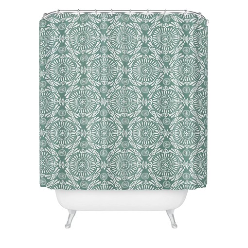 Perfect for a Bohemian Styled Bathroom with Geometric Green Mandala Print Boho Bath Curtain - Image 3