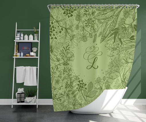Personalize Your Bathroom with Monogram Shower Curtain, Green Foliage Alphabet Design Fabric Bathroom Curtain - Image 3