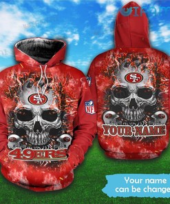 Personalized All Over Print Hoodie with Skull and Custom Name for San Francisco 49ers Fans