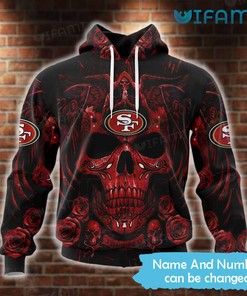 Personalized All Over Print Hoodie with Skull and Roses Death Design for San Francisco 49ers Fans