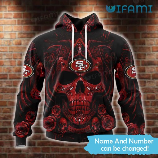 Personalized All Over Print Hoodie with Skull and Roses Death Design for San Francisco 49ers Fans