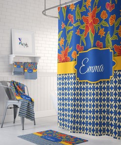Personalized Batik Boho Shower Curtain with Eclectic Tie Dye Design and Luxury Print