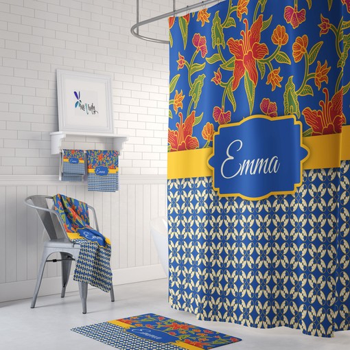 Personalized Batik Boho Shower Curtain with Eclectic Tie Dye Design and Luxury Print