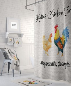 Personalized Chicken Farm Shower Curtain - Farmhouse Chic Design with Faux Burlap, Ideal Set for Rustic Bathrooms