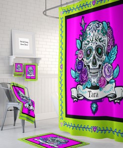 Personalized Diamond Roses Sugar Skull Shower Curtain Set with Optional Bathroom Accessories for Individual Style