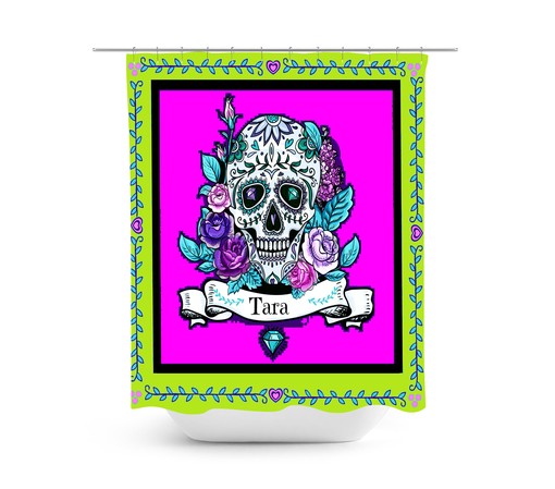 Personalized Diamond Roses Sugar Skull Shower Curtain Set with Optional Bathroom Accessories for Individual Style - Image 2