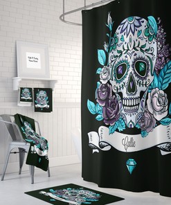 Personalized Diamond Skull Shower Curtain Set - Add Unique Gothic Touches to Your Bathroom