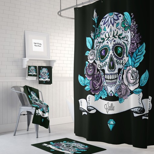 Personalized Diamond Skull Shower Curtain Set - Add Unique Gothic Touches to Your Bathroom