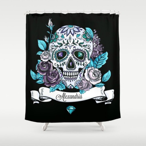 Personalized Diamond Skull Shower Curtain Set - Add Unique Gothic Touches to Your Bathroom - Image 2