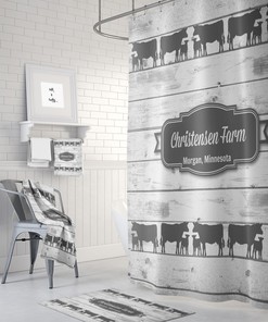Personalized Faux Barnwood Cow Shower Curtain for Your Chic Farmhouse Bathroom