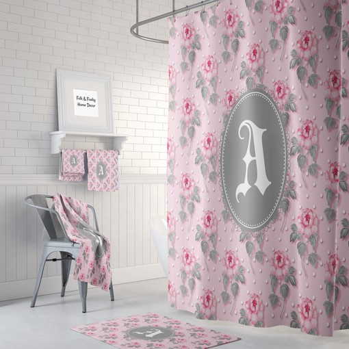 Personalized Granny Chic Shower Curtain with Vintage-Style Bath Items for Classic Bathroom Decor