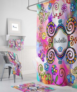 Personalized Hippie Boho Shower Curtain with Eclectic Tie Dye Design and Luxury Print