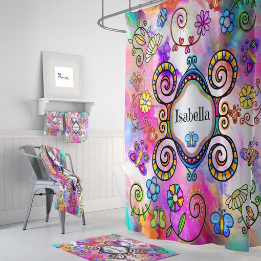 Personalized Hippie Boho Shower Curtain with Eclectic Tie Dye Design and Luxury Print