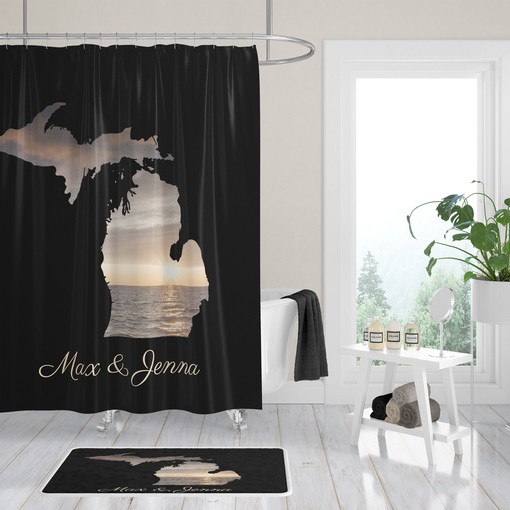 Personalized Michigan State Shower Curtain with Coordinating Bath Towel and Mat for Home State Pride