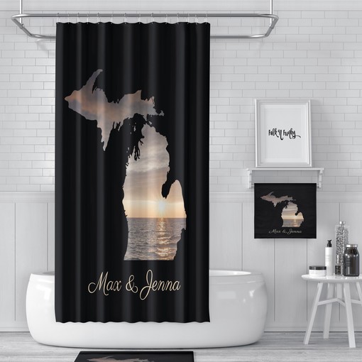 Personalized Michigan State Shower Curtain with Coordinating Bath Towel and Mat for Home State Pride - Image 2