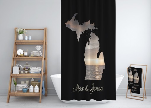 Personalized Michigan State Shower Curtain with Coordinating Bath Towel and Mat for Home State Pride - Image 3